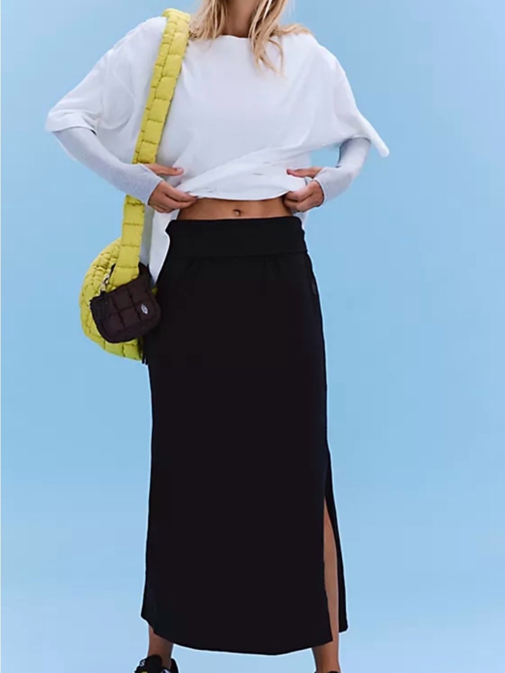 Free People Black Maxi Skirt with Side Slit Detail